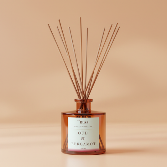 Oud & Bergamot - Amber Bottle Brown Reeds