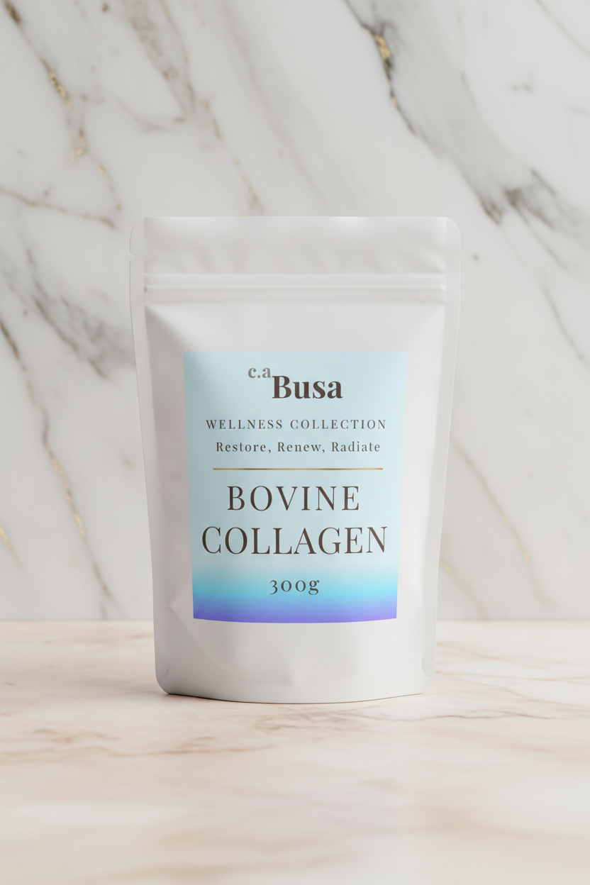 c.aBusa Bovine Collagen – White Pouch on Marble
