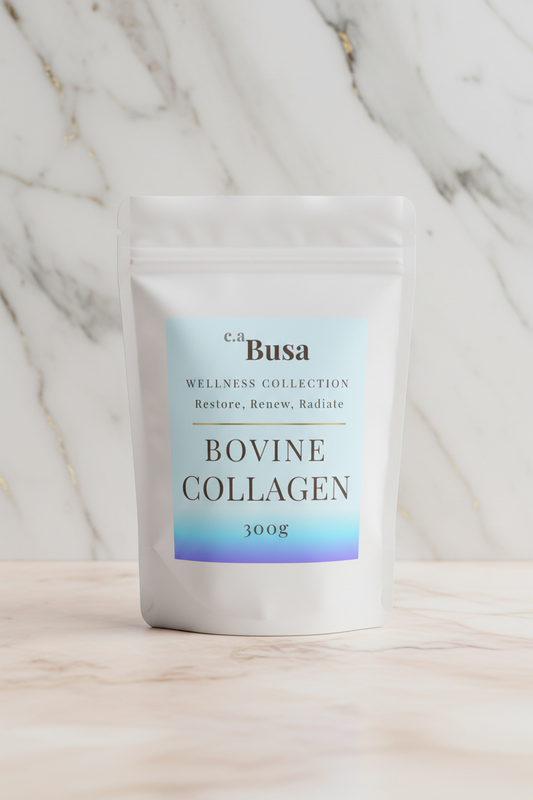 c.aBusa Bovine Collagen – White Pouch on Marble