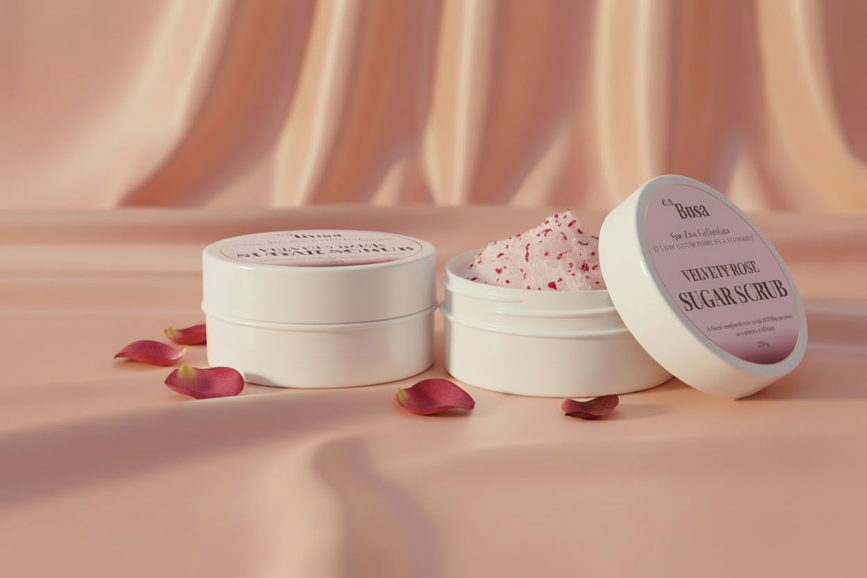 Velvety Rose Sugar Scrub – Labels Forward, Small Petals